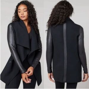 Spanx Jacket Faux Leather Convertible Drape Front in Black